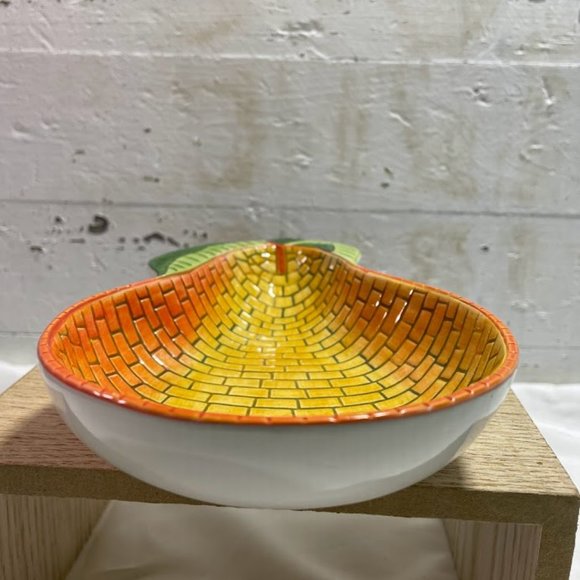 Clay Art Orange Yellow Brick Pattern Pear Dish Spoon Rest Ceramic Pear Trinket - Picture 7 of 8